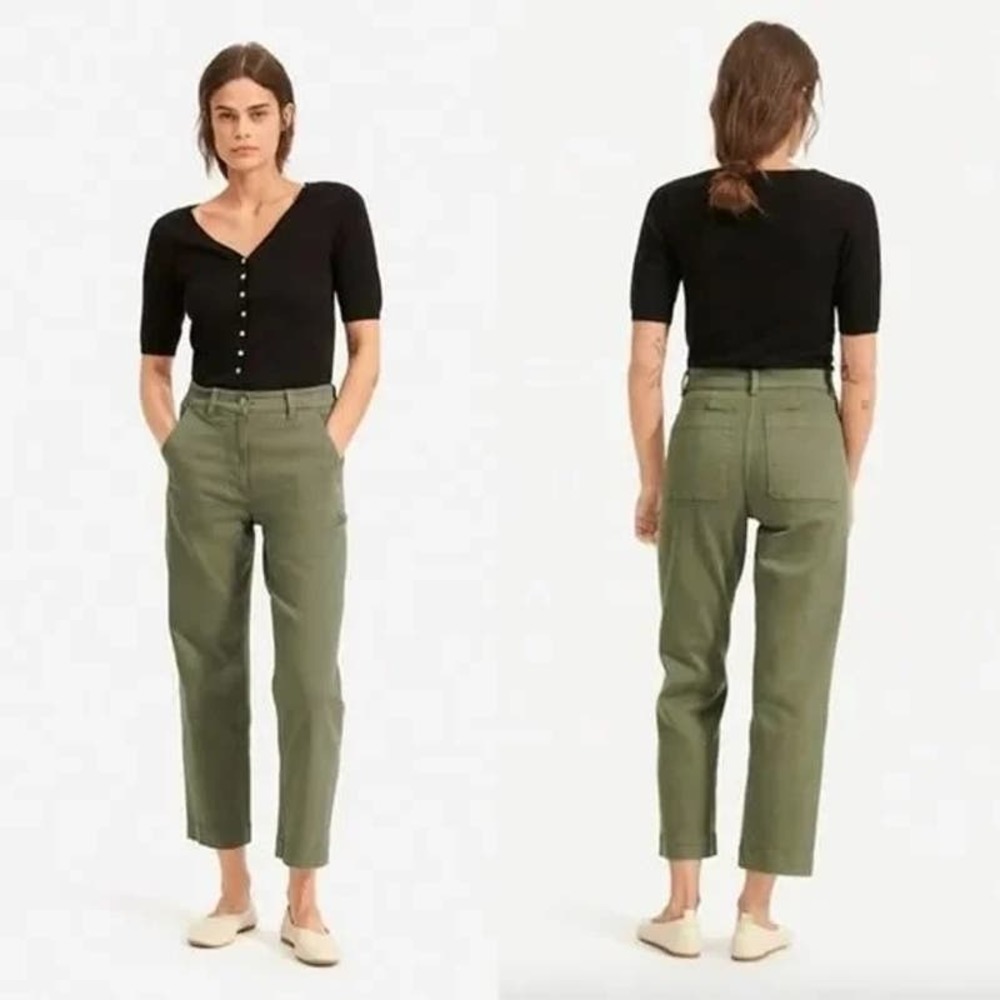 Everlane Cropped Straight Leg Jeans 00 High Rise Cotton Stretch Olive Green